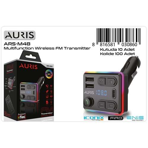 Auris ARS-M48 Bluetooth/USB FM 2usb+Pd Rgb Fm Transmitter Kumandalı