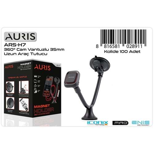 Auris ARS-H7 360 Derece Cam Vantuzlu 35mm Uzun Araç İçi Telefon Tutacağı Mıknatıslı