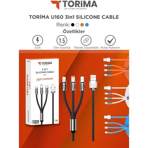 Torima U160 3 IN 1 Usb To Type-c , Lightning , Micro Uçlu Şarj Data Kablosu