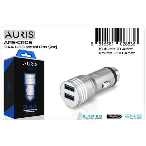 Auris CR06 Metal Araç Şarj Başlığı 3.4A