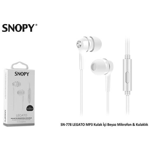 Snopy SN-778 LEGATO Kulak İçi Beyaz Mikrofonlu Kulaklık