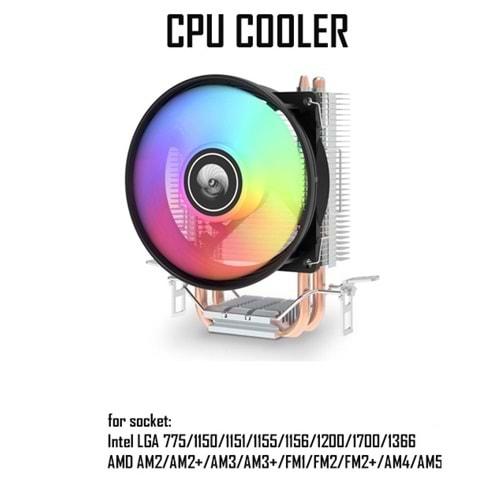 Oem Kule Tipi Rainbow Gaming İşlemci Fanı 2 Bakır Kanallı CPU Fan Soğutma Sistemi