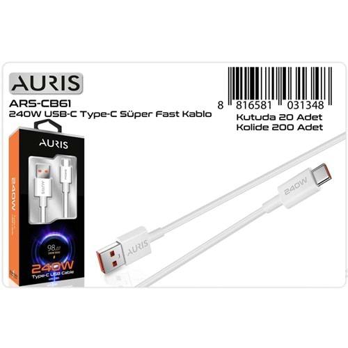 Auris ARS-CB61 240W Type-C Hızlı Şarj Data Kablosu 1mt (Saliseli)