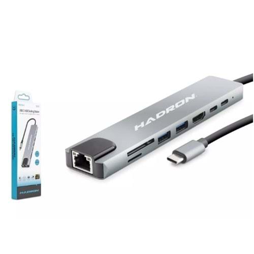 Hadron Hdx7841 Type-C Hdtv Combo Hdmi 4K 30Hz + 2*Type-C + 2*Usb3.0 + Lan + Sd + Tf 8In1 Gri