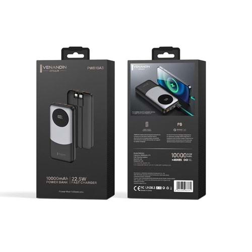 Venandin Opulix PWB10A3 10.000 Mah Led Göstergeli 22.5w Hızlı Kendinden kablolu Powerbank