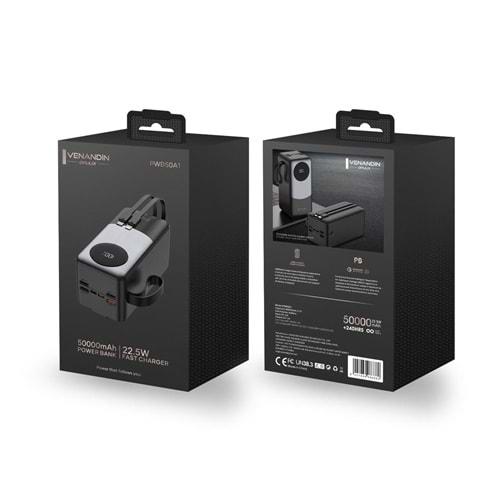 Venandin Opulix PWB50A1 50.000 Mah Led Göstergeli 22.5w Hızlı Kendinden kablolu Powerbank