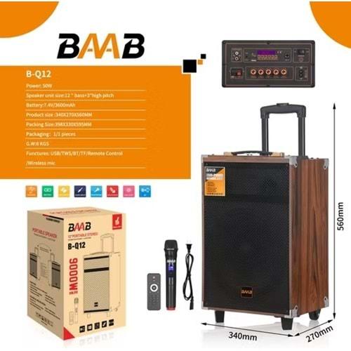 B-Q12 Mikrofonlu Kumandalı Taşınabilir Tekerlekli Bluetooth Hoparlör Kahverengi