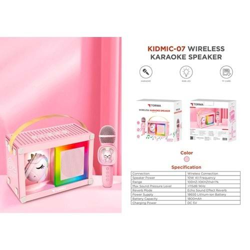Torima KIDMIC-07 Pembe RGB Unikorn Figürlü Mikrofonlu Karaoke Bluetooth Hoparlör