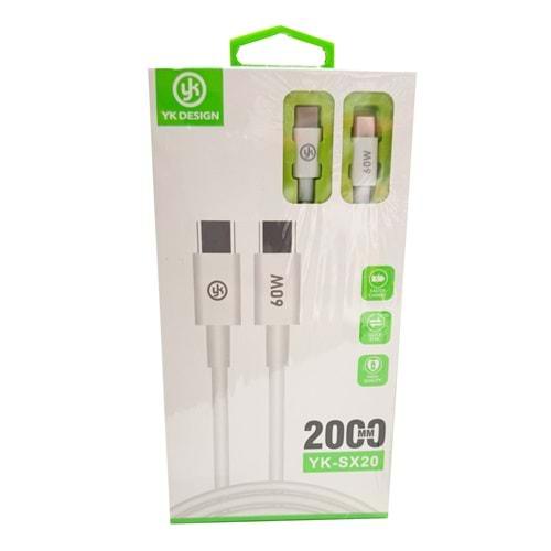 Yk Desıgn YK-SX20 2Metre 60w Type-C Type-C Pd Şarj Kablosu