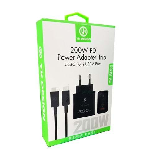 Yk Desıgn YK-SR62 200W Type-C Kablolu Turbo Ev Tipi Şarj Aleti