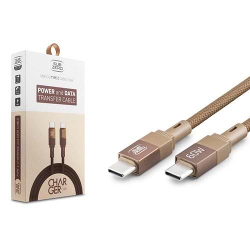 Subzero CL176 Metal Başlık Hasır 60W Type-C To Type-C Hızlı Şarj Data Kablosu 1mt