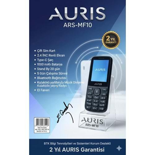 Auris ARS-MF10 Çift Sim kartlı/Bt/Radio/Lamba/BTK Kayıtlı Tuşlu Telefon